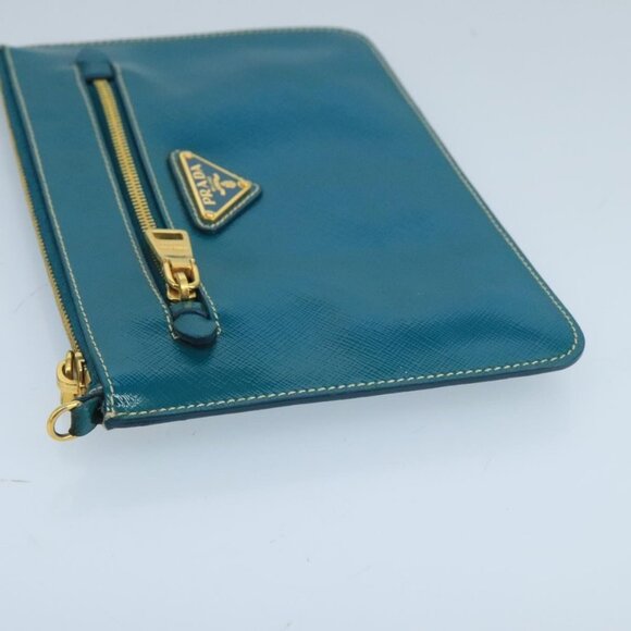 PRADA Shoulder Bag Safiano leather Turquoise Blue Gold Auth - Picture 5 of 16